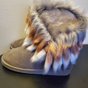 Gray Fur Trimmed Boots